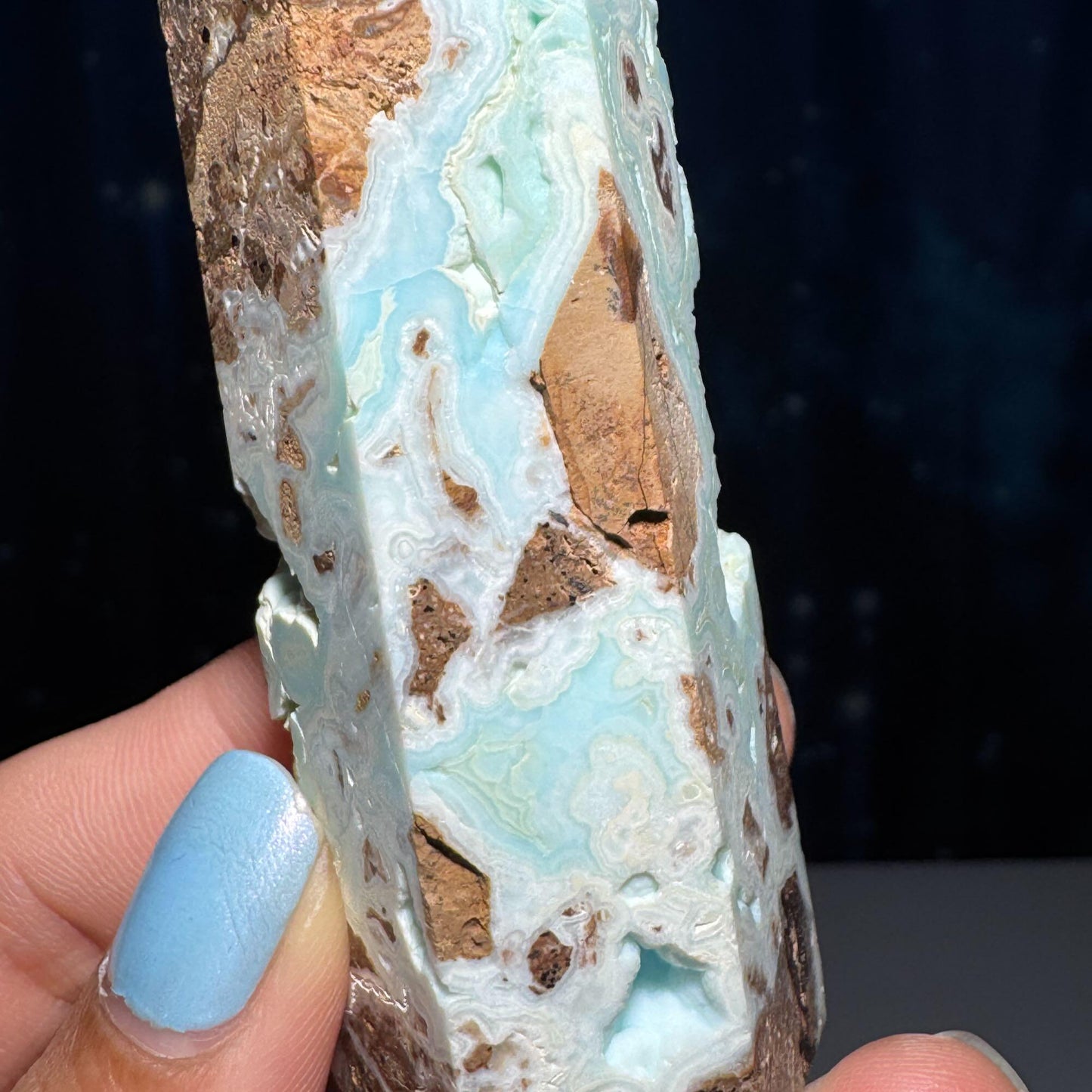 Blue Hemimorphite point | 3 5/8" tall | 130 grams | Damage Discount