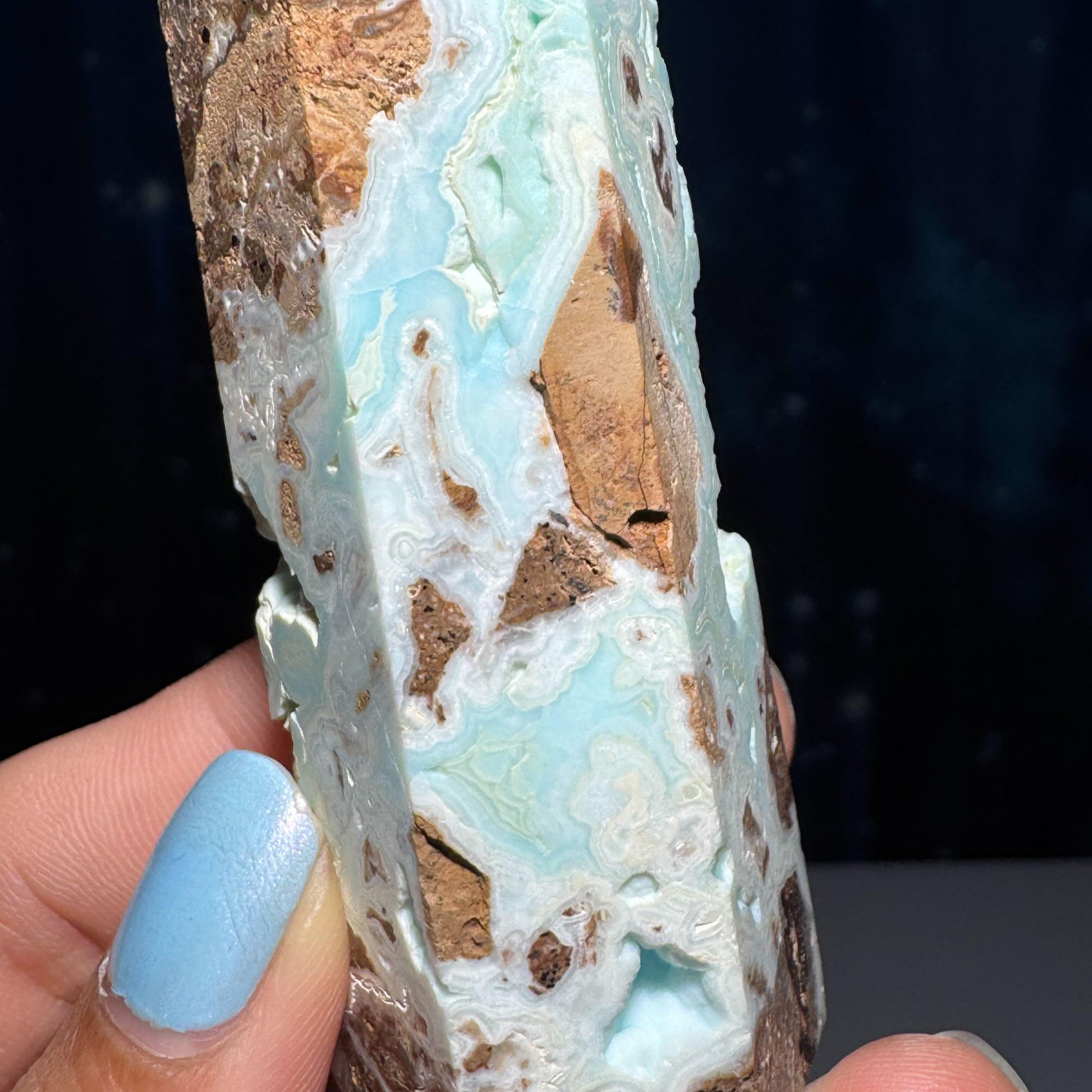 Blue Hemimorphite point | 3 5/8" tall | 130 grams | Damage Discount