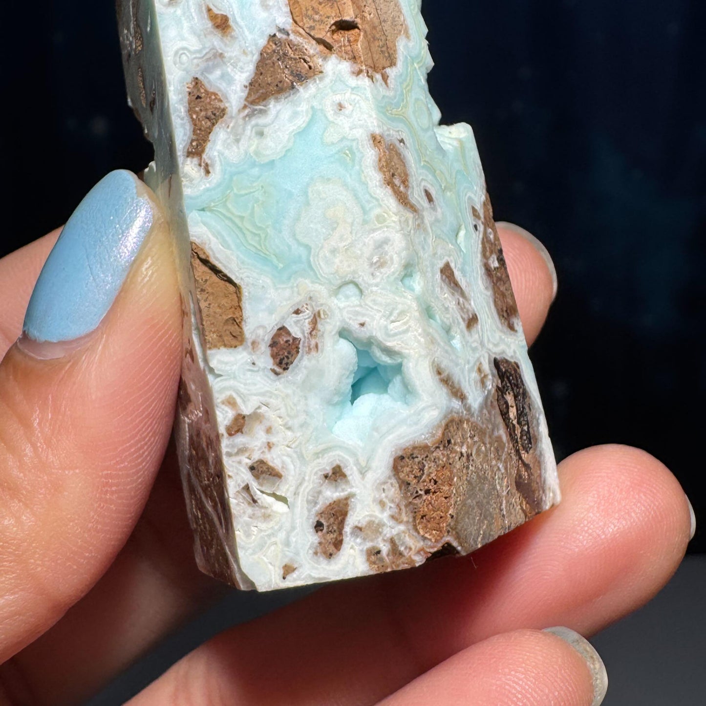 Blue Hemimorphite point | 3 5/8" tall | 130 grams | Damage Discount