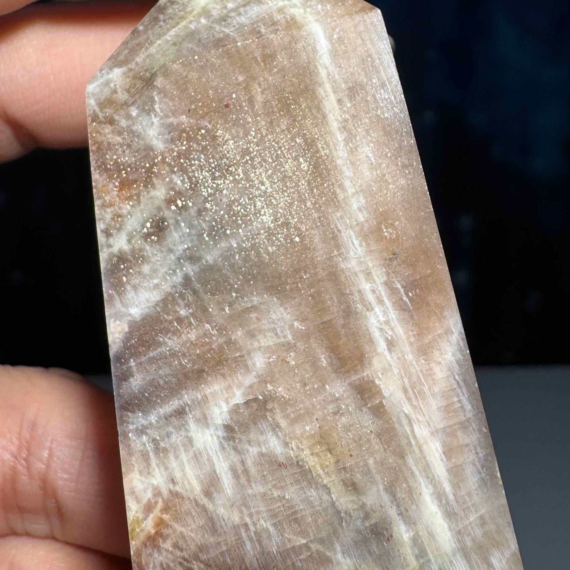 flashy Moonstone with Sunstone | 2 3/4" tall | 88 grams | blue flash moonstone | rainbow Sunstone | dual flash