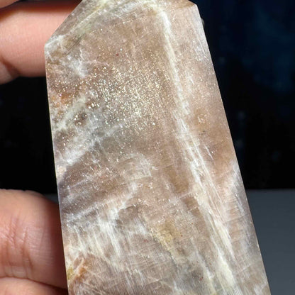 flashy Moonstone with Sunstone | 2 3/4" tall | 88 grams | blue flash moonstone | rainbow Sunstone | dual flash