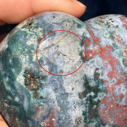 Puffy Sea Jasper heart | 2 3/4" long | 314 grams | Damage Discount | stand included