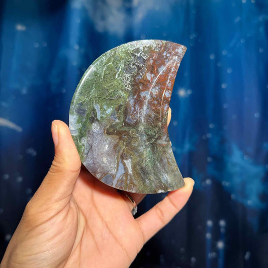 Moss Agate crescent moon bowl | 4" long | 250 grams | trinket dish |