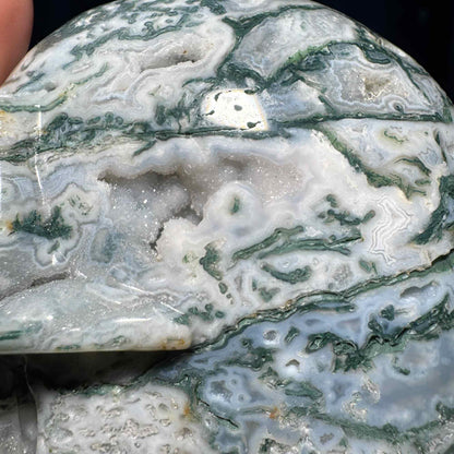 druzy Moss Agate skull | 4 1/8" long | 785 grams | large skull |