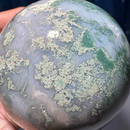 Large Moss Agate sphere | 83mm | 777 grams | Dendritic inclusions | druzy Moss Agate | stand included