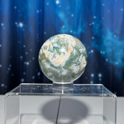 Large Moss Agate sphere | 77mm | 621 grams | stand included