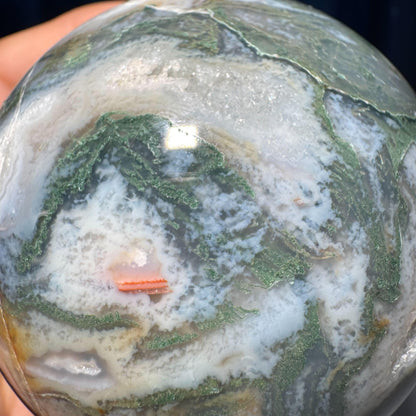 Large Moss Agate sphere | 77mm | 621 grams | stand included