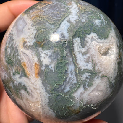 Large Moss Agate sphere | 77mm | 621 grams | stand included
