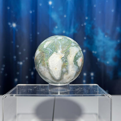 Large Moss Agate sphere | 77mm | 621 grams | stand included