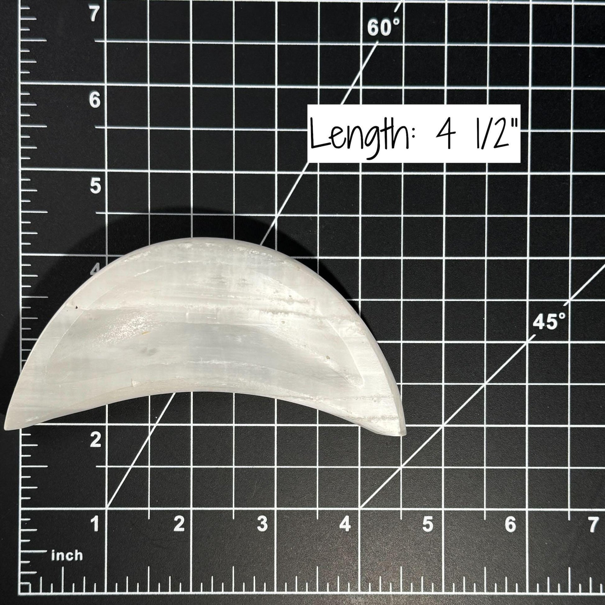 Satin Spar trinket dish | 4 1/2" long | 159 grams | crescent moon dish | crescent moon bowl