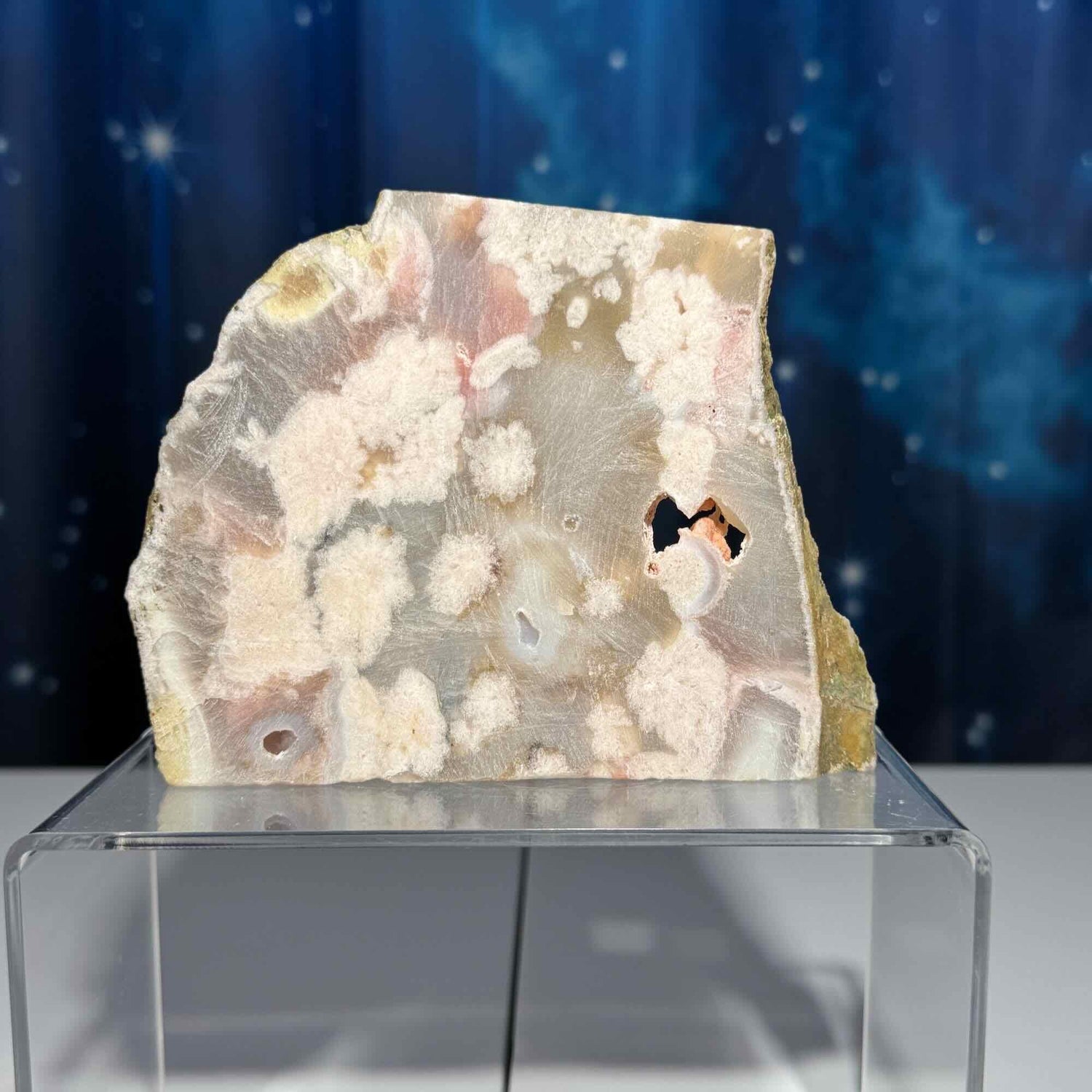 Unpolished Flower Agate slab | 5” long | 260 grams | DOES self-stand | matte look