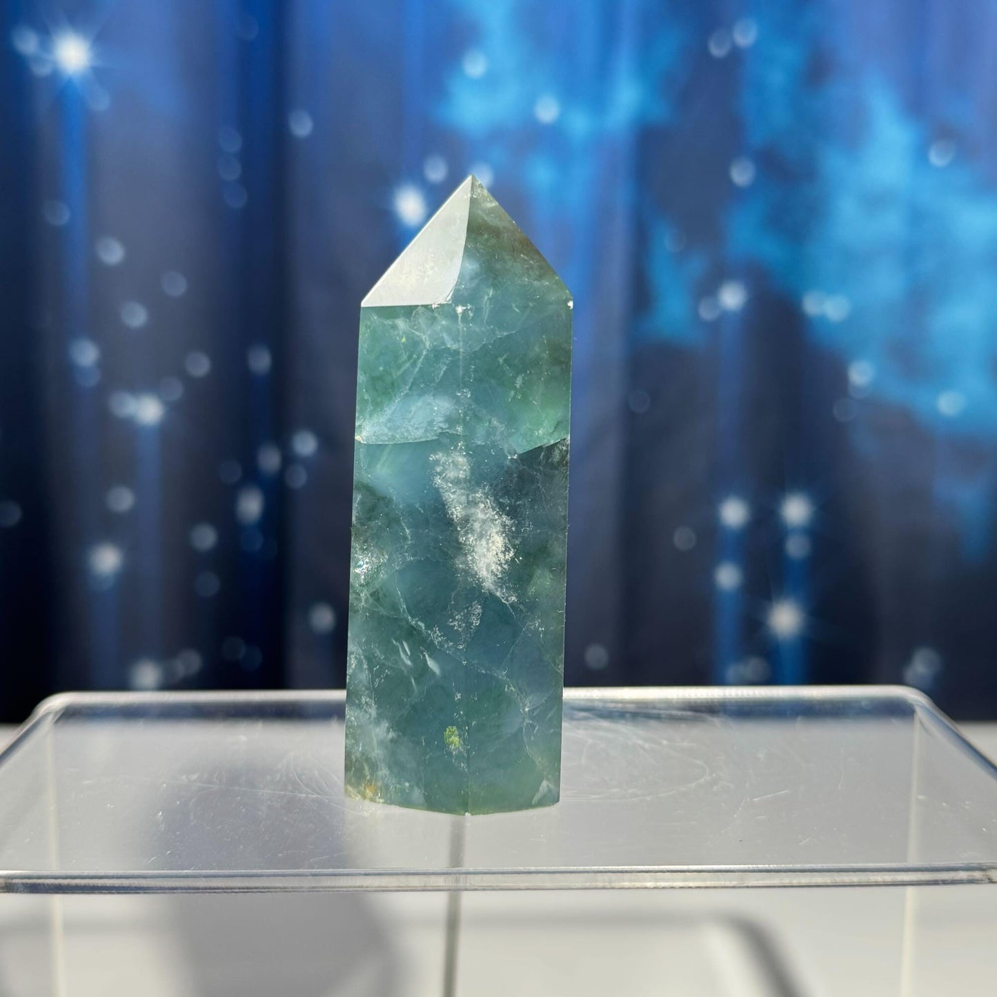 Rainbow Fluorite point | raw side | 3 1/4" tall | 232 grams | banded Fluorite | semi polished point