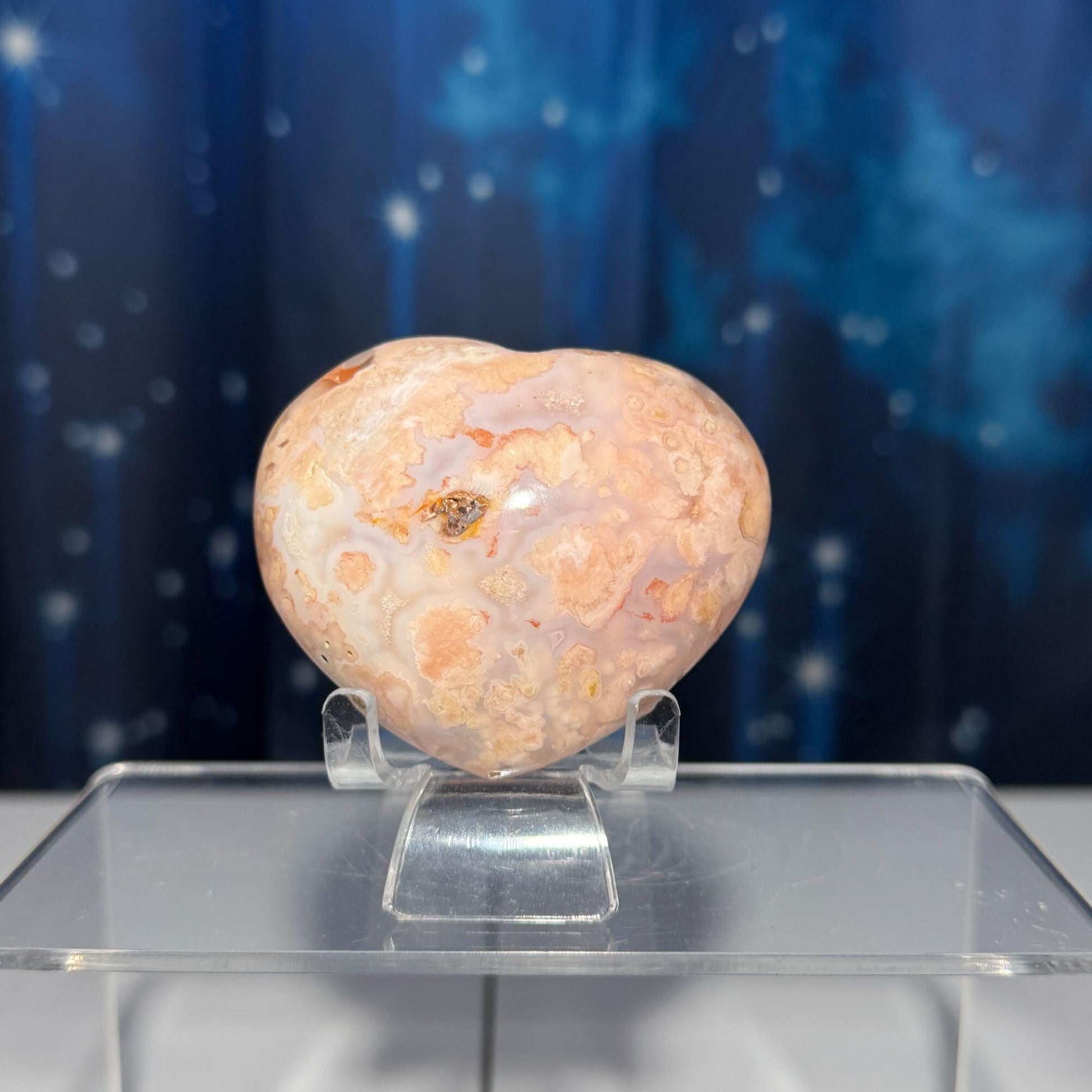 Puffy Flower Agate heart | 2 3/8” long | 215 grams | stand included