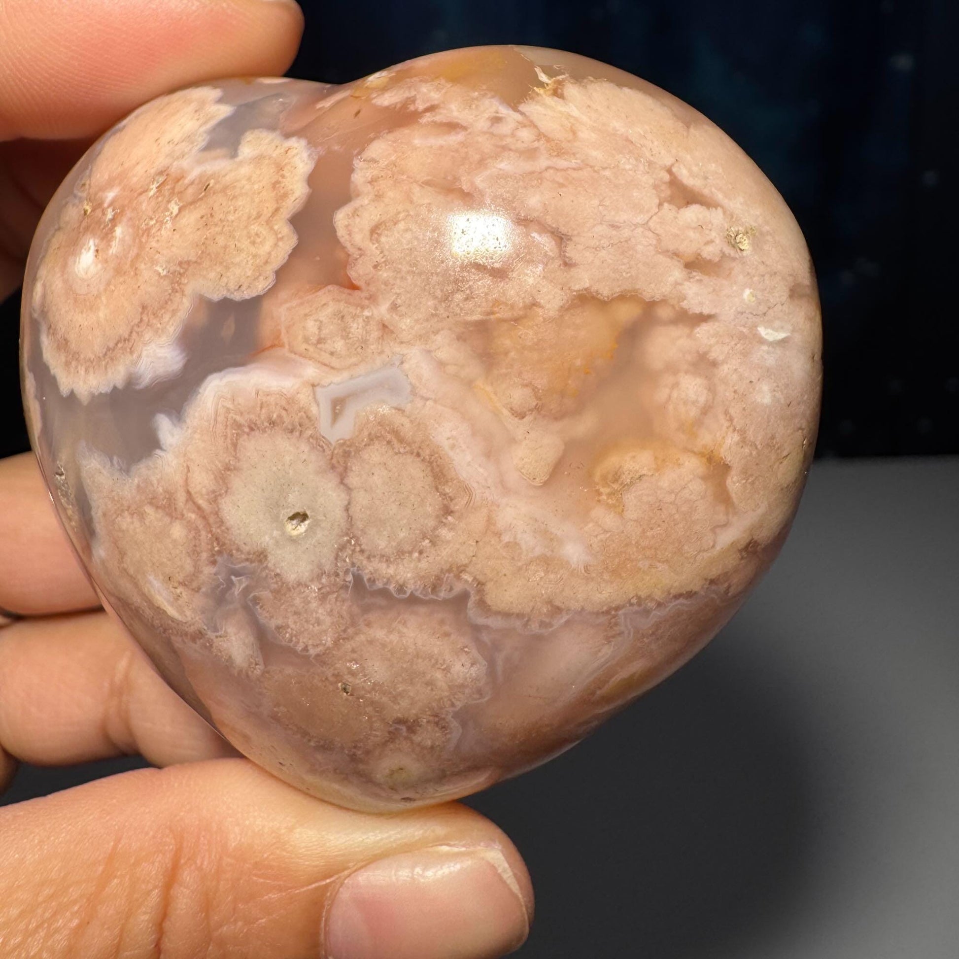 Puffy Flower Agate heart | 2 3/8” long | 215 grams | stand included