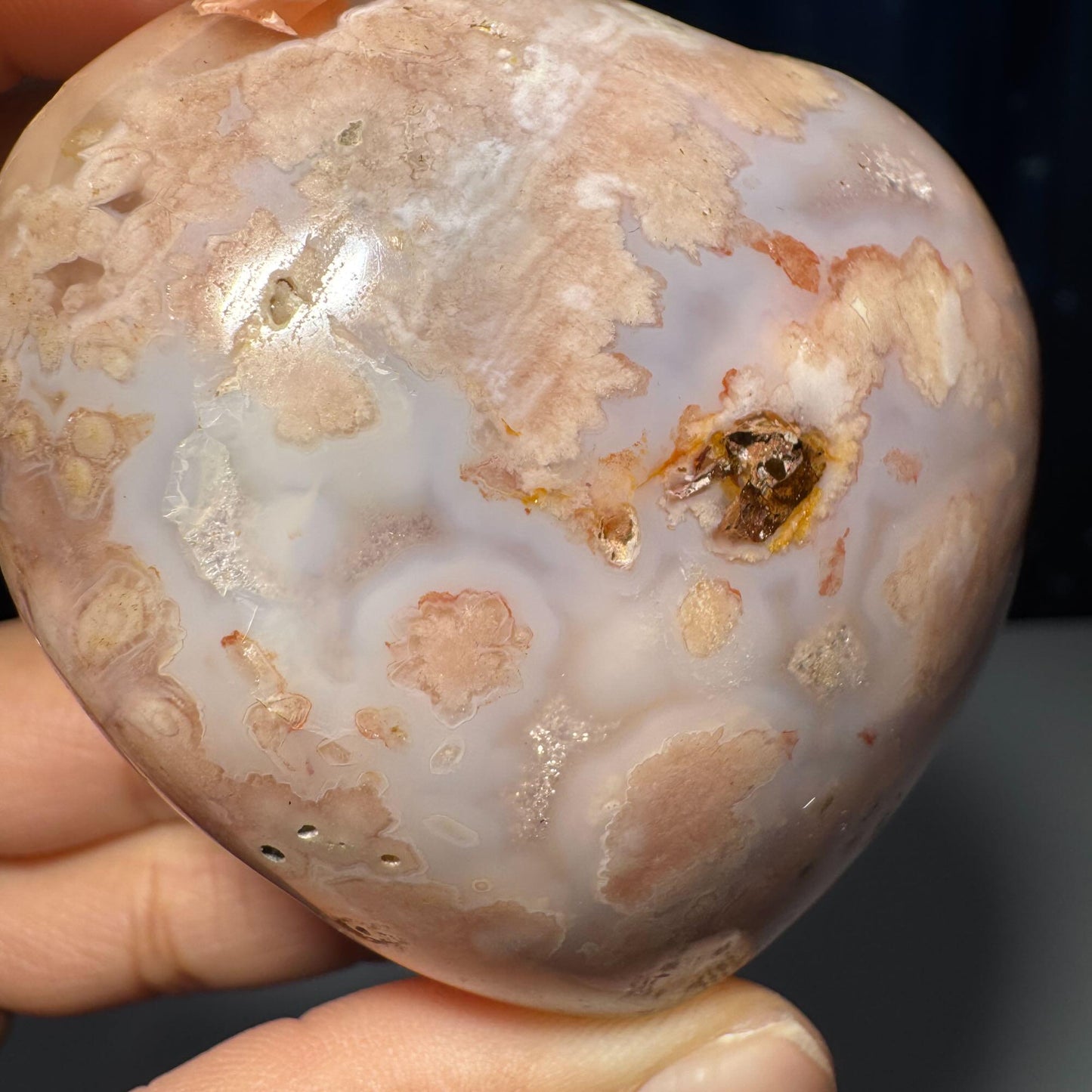Puffy Flower Agate heart | 2 3/8” long | 215 grams | stand included