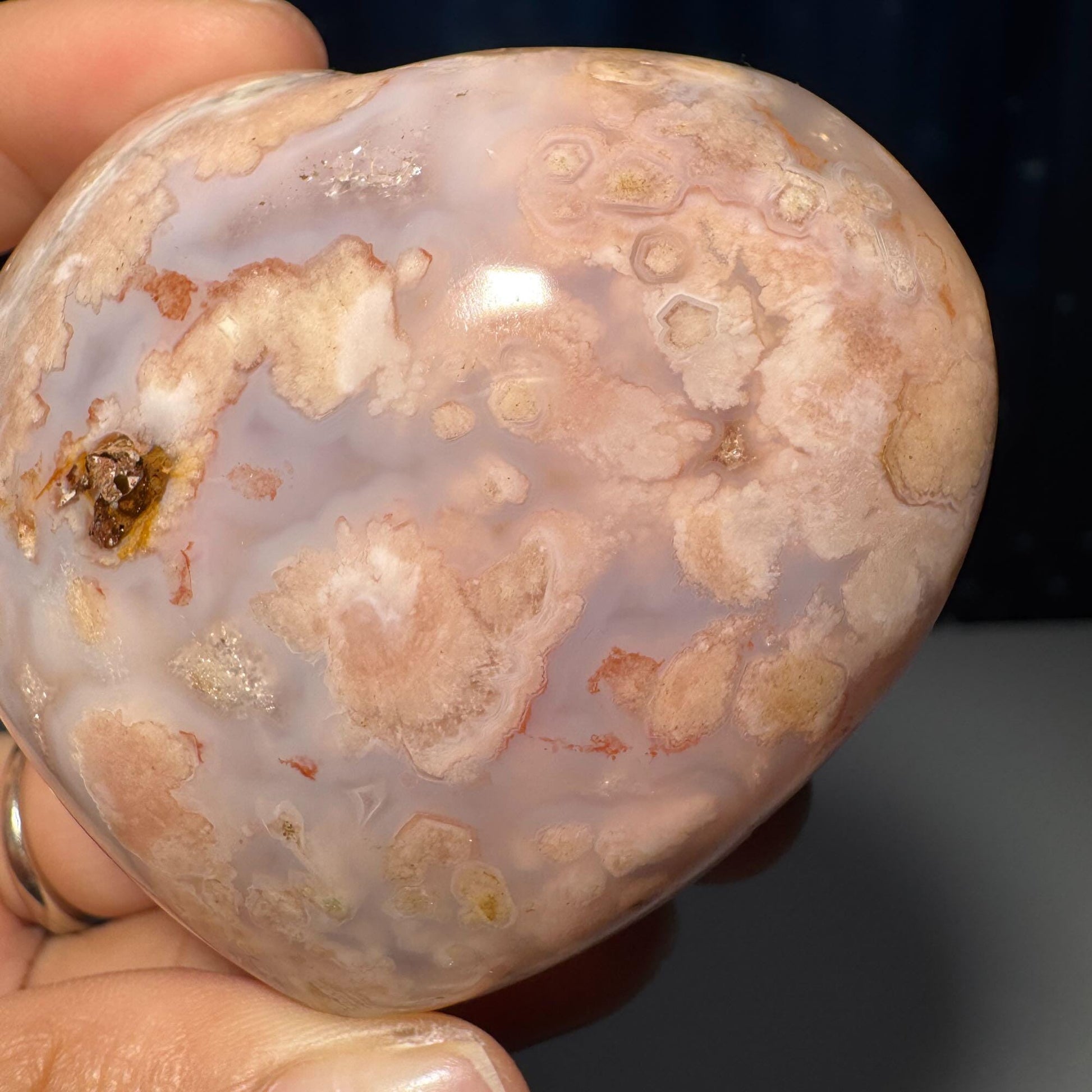 Puffy Flower Agate heart | 2 3/8” long | 215 grams | stand included