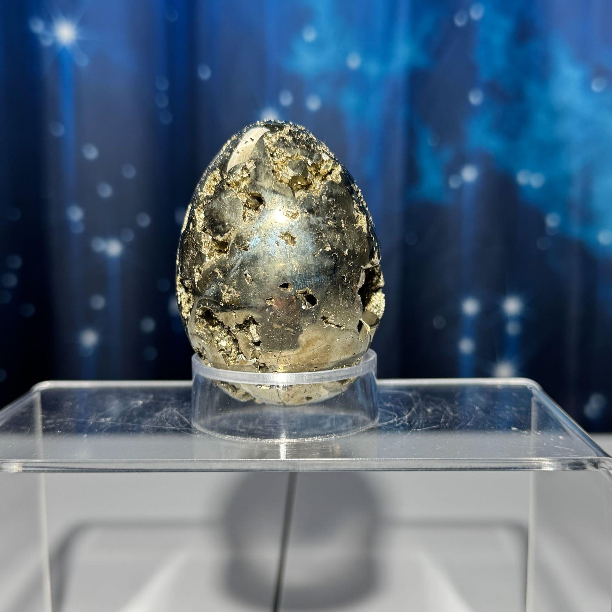 Peruvian Pyrite egg | 2 5/8” tall | 346 grams | cubic Pyrite | stand included