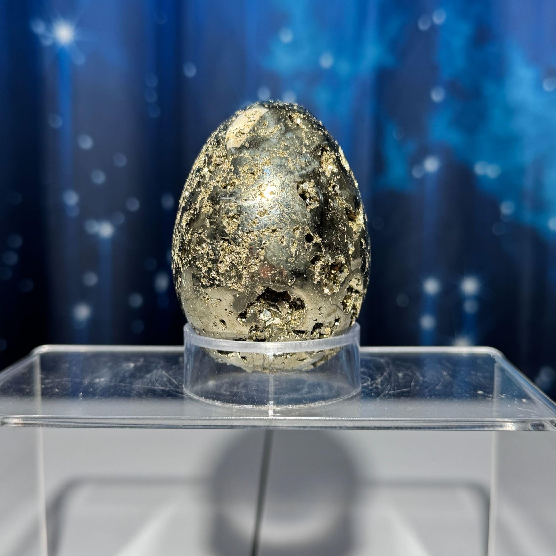 Peruvian Pyrite egg | 2 5/8” tall | 346 grams | cubic Pyrite | stand included