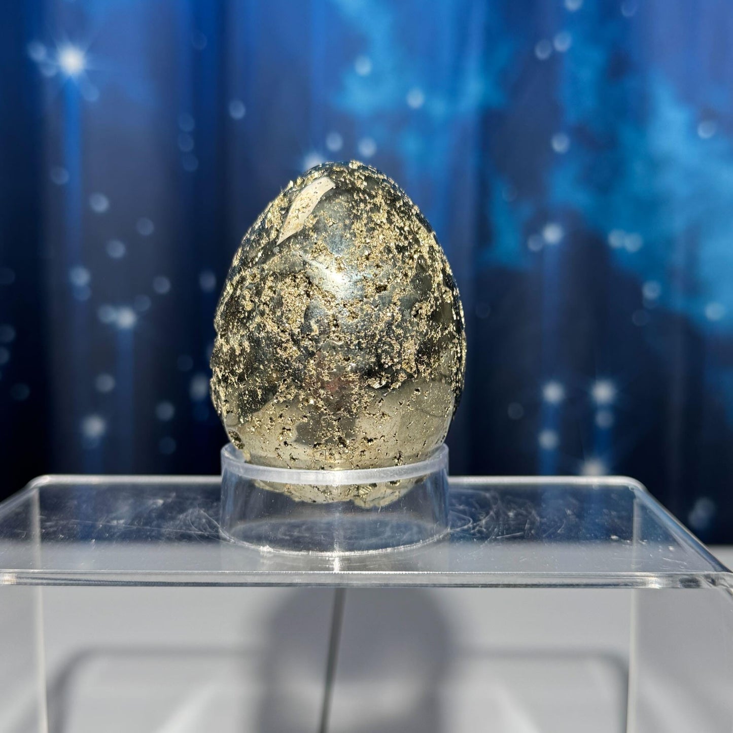 Peruvian Pyrite egg | 2 5/8” tall | 346 grams | cubic Pyrite | stand included