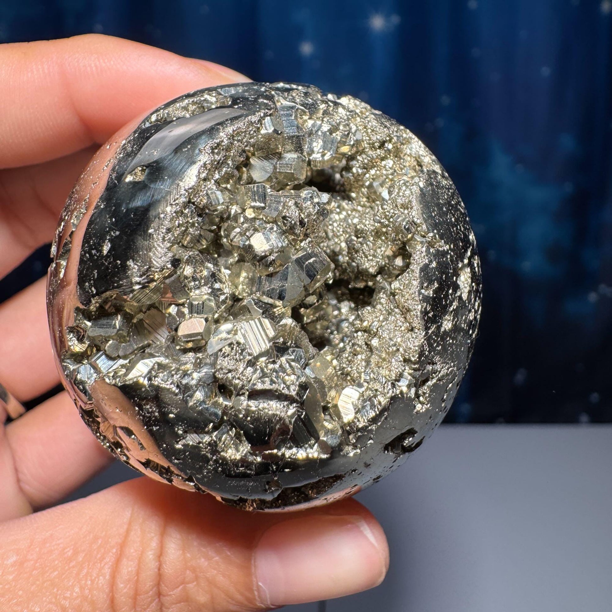 Peruvian Pyrite egg | 2 5/8” tall | 346 grams | cubic Pyrite | stand included