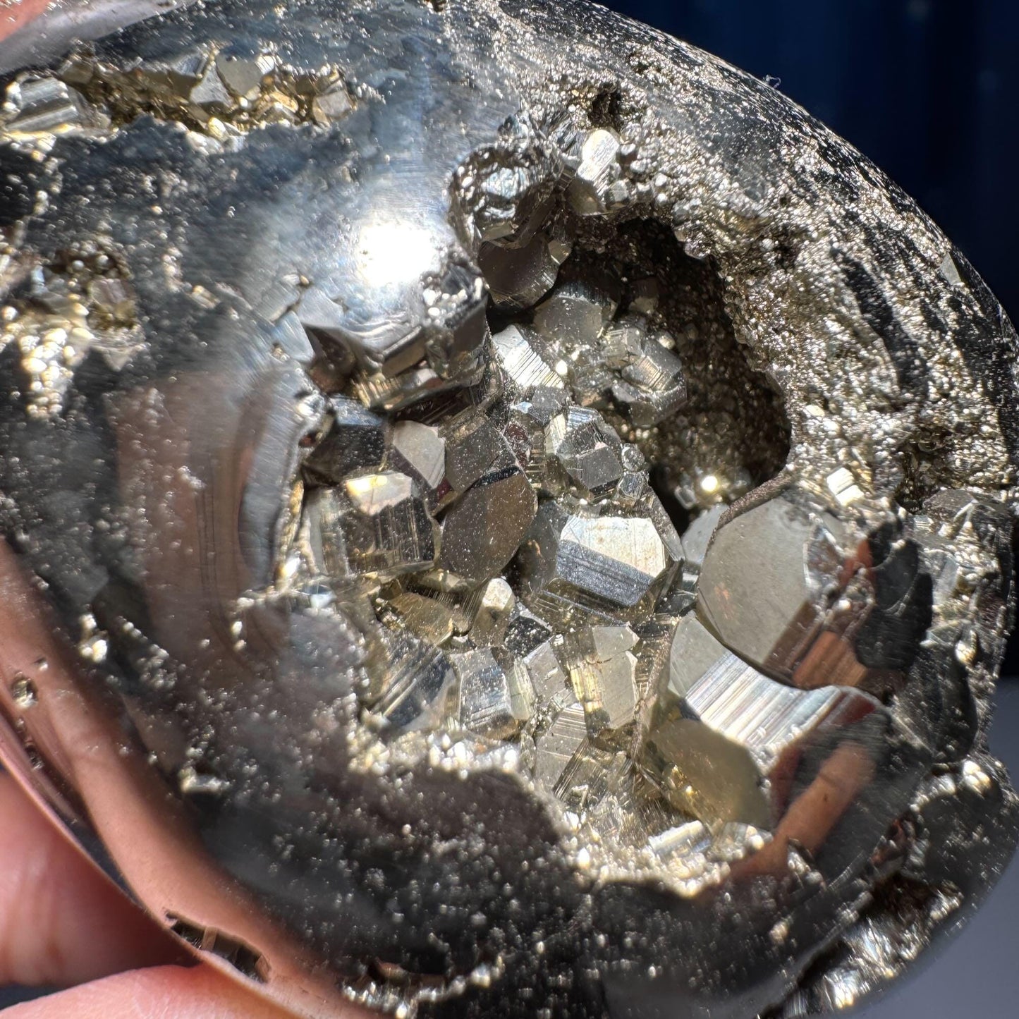Peruvian Pyrite egg | 2 5/8” tall | 346 grams | cubic Pyrite | stand included