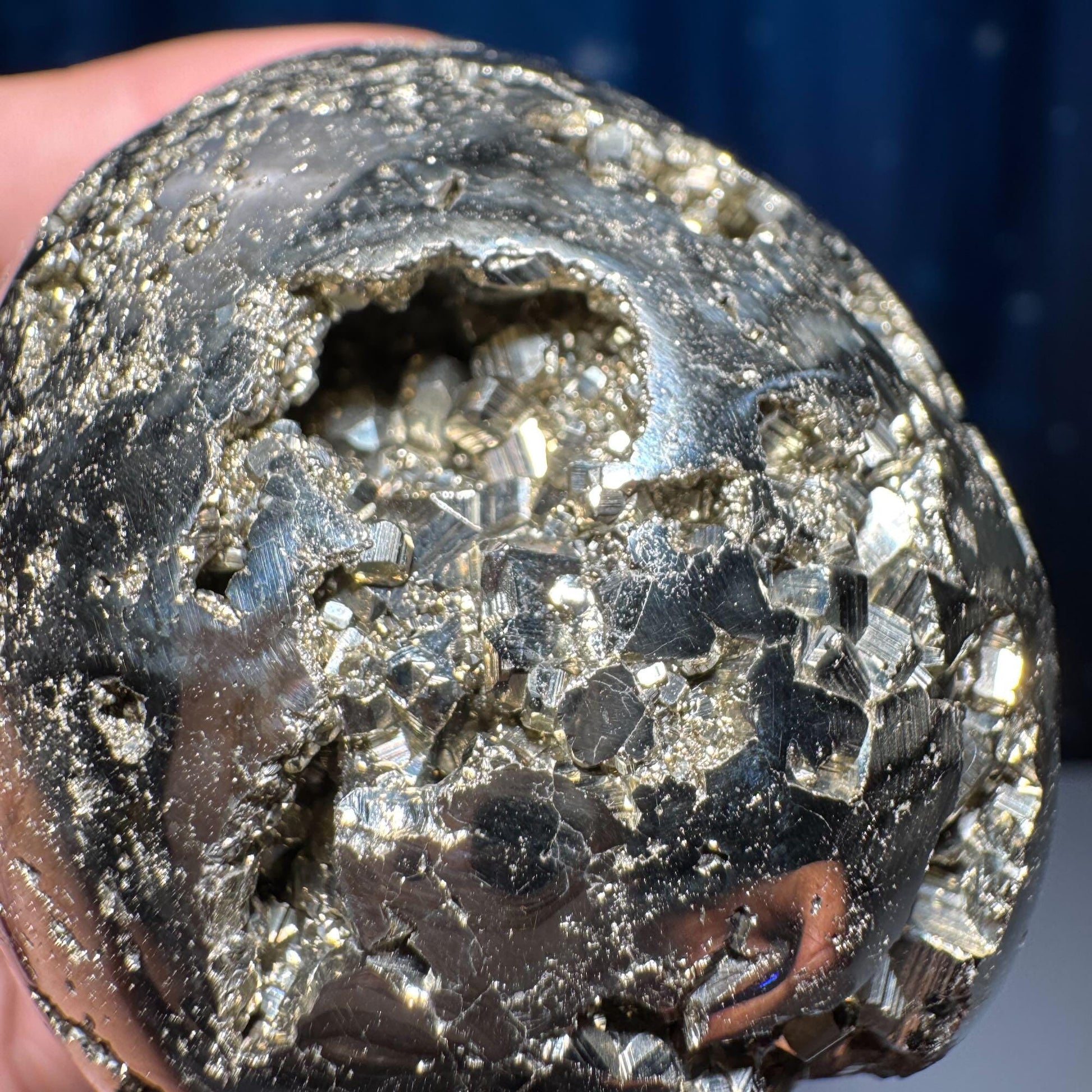 Peruvian Pyrite egg | 2 5/8” tall | 346 grams | cubic Pyrite | stand included