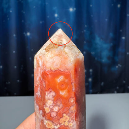 Flower Agate x Carnelian point | 3 1/4” tall | 102 grams | Damage Discount