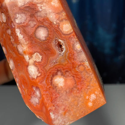 Flower Agate x Carnelian point | 3 1/4” tall | 102 grams | Damage Discount