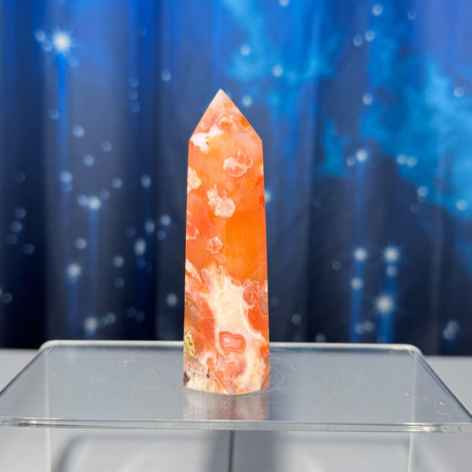 Flower Agate x Carnelian point | 3 3/4” | 136 grams | Damage Discount