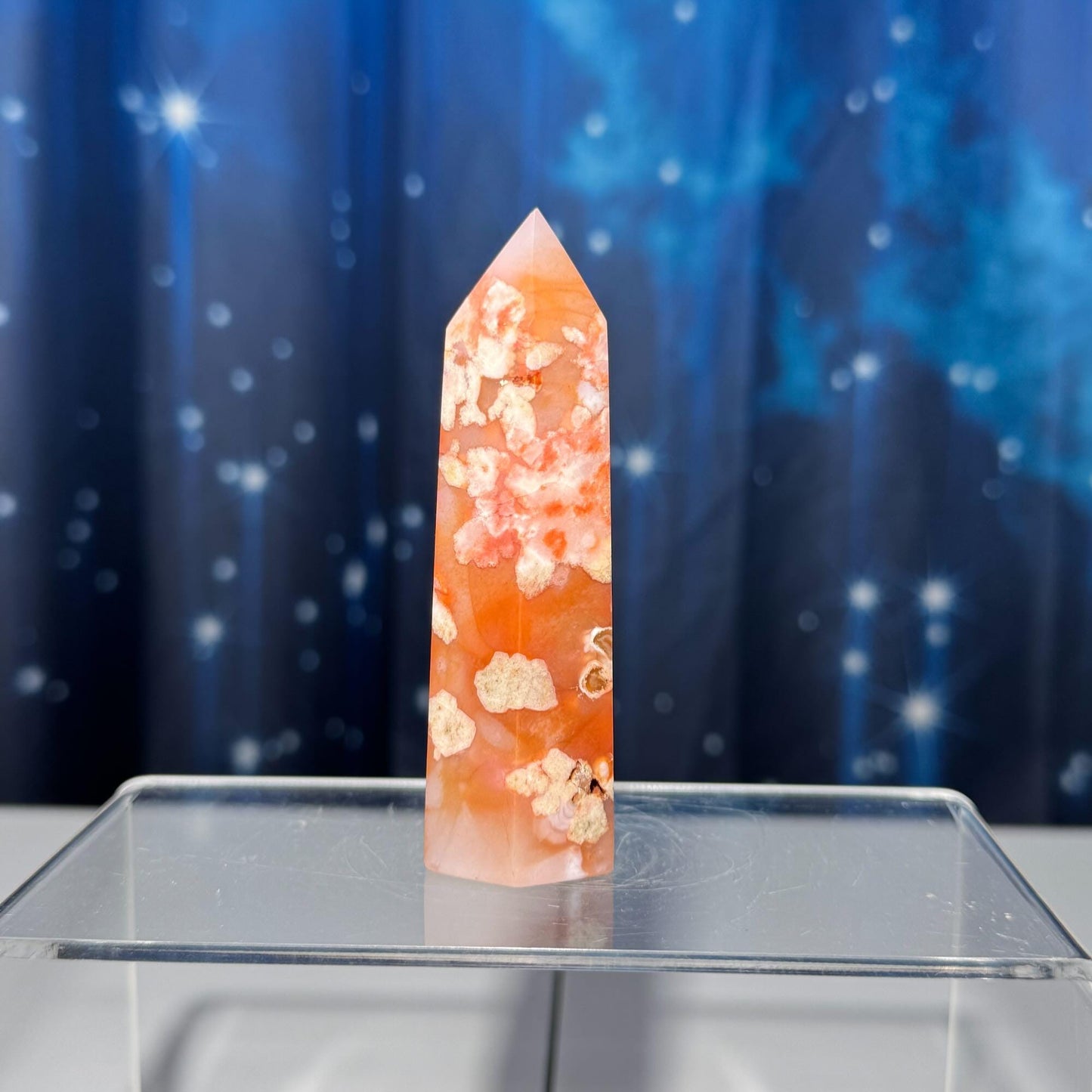 Flower Agate x Carnelian point | 3 3/4” | 136 grams | Damage Discount