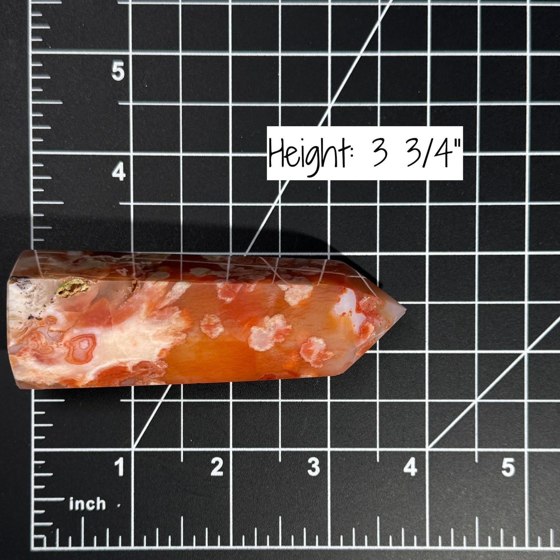 Flower Agate x Carnelian point | 3 3/4” | 136 grams | Damage Discount