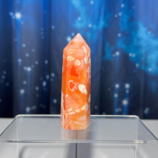 Flower Agate x Carnelian point | 3 3/4” | 136 grams | Damage Discount