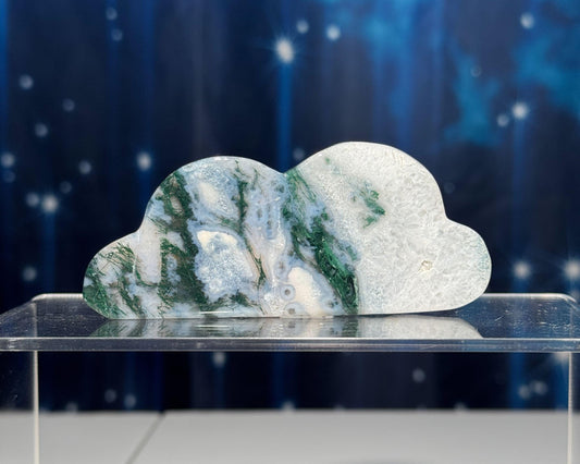 Moss Agate cloud | 3 3/4” long | 93 grams | DOES self-stand