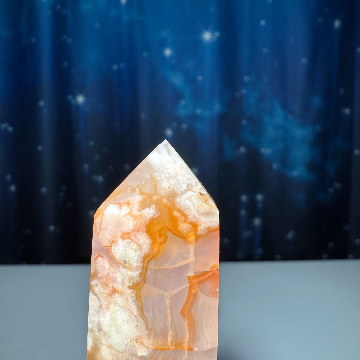 Flower Agate with Carnelian point | 3 3/4" tall | 128 grams | Damage Discount