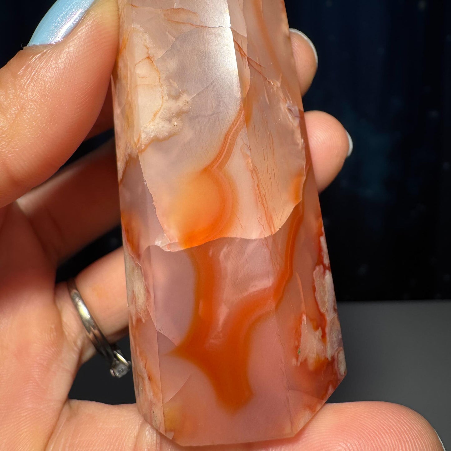 Flower Agate with Carnelian point | 3 3/4" tall | 128 grams | Damage Discount