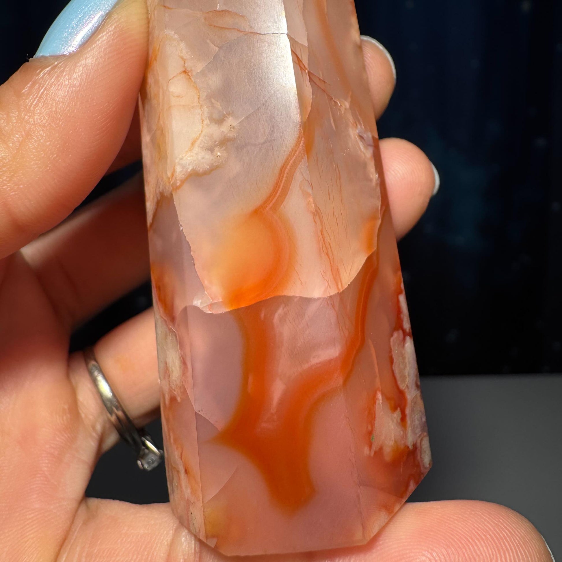 Flower Agate with Carnelian point | 3 3/4" tall | 128 grams | Damage Discount