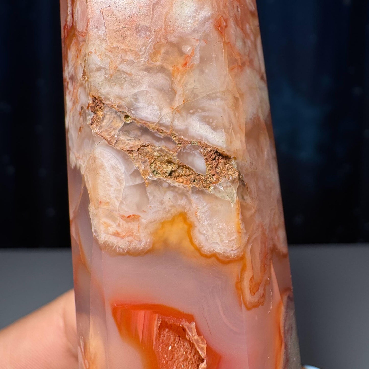 Flower Agate with Carnelian point | 3 3/4" tall | 128 grams | Damage Discount