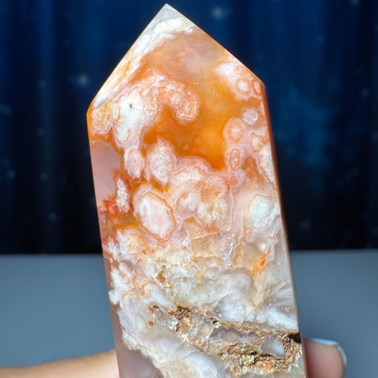 Flower Agate with Carnelian point | 3 3/4" tall | 128 grams | Damage Discount