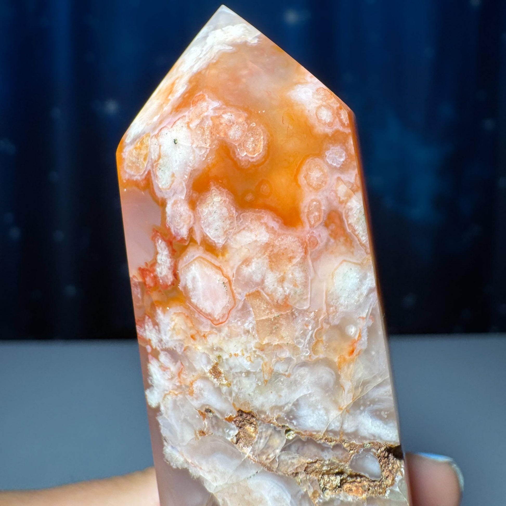 Flower Agate with Carnelian point | 3 3/4" tall | 128 grams | Damage Discount
