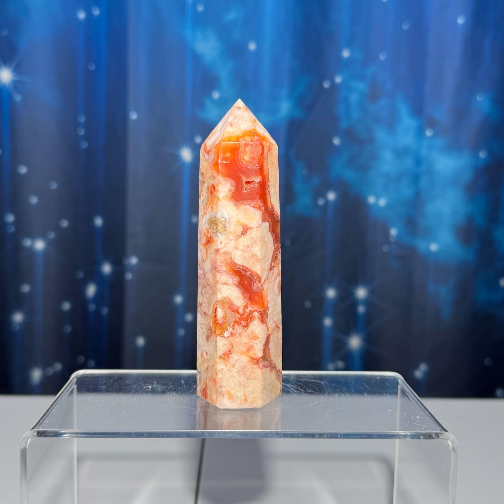 Druzy Flower Agate x Carnelian point | 4 5/8” tall | 170 grams | Damage Discount