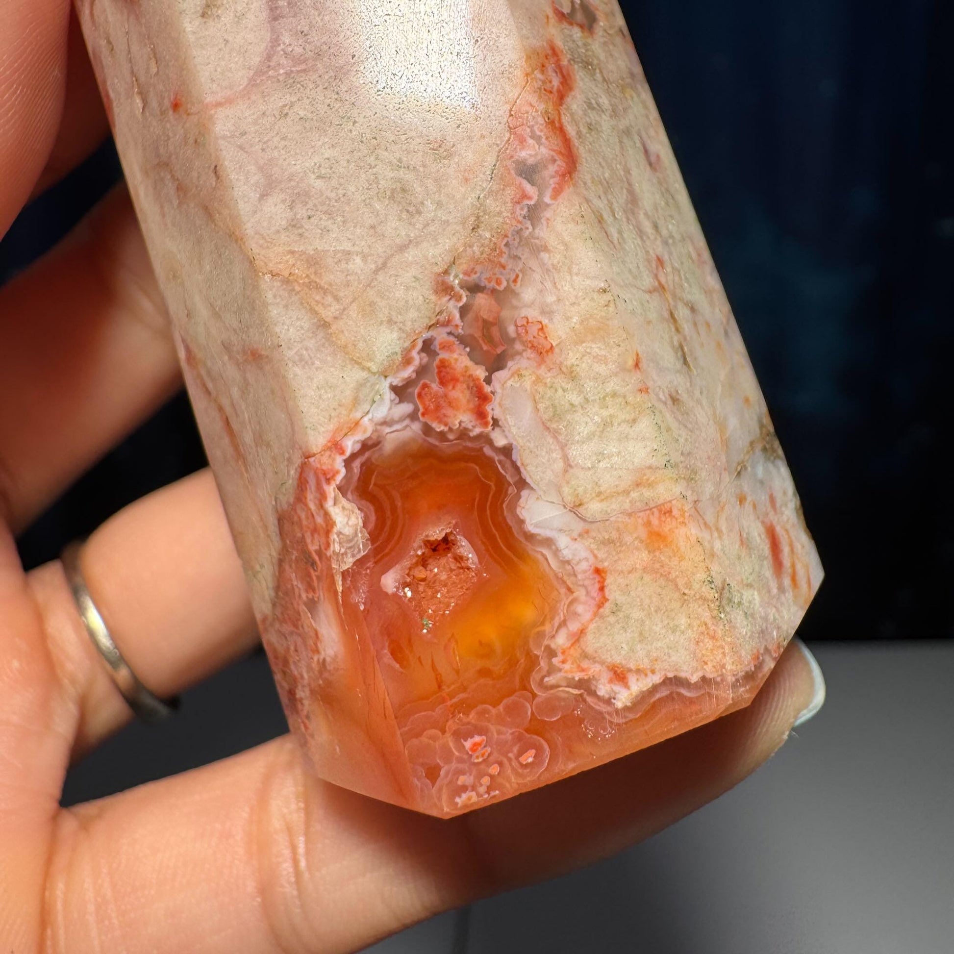 Druzy Flower Agate x Carnelian point | 4 5/8” tall | 170 grams | Damage Discount
