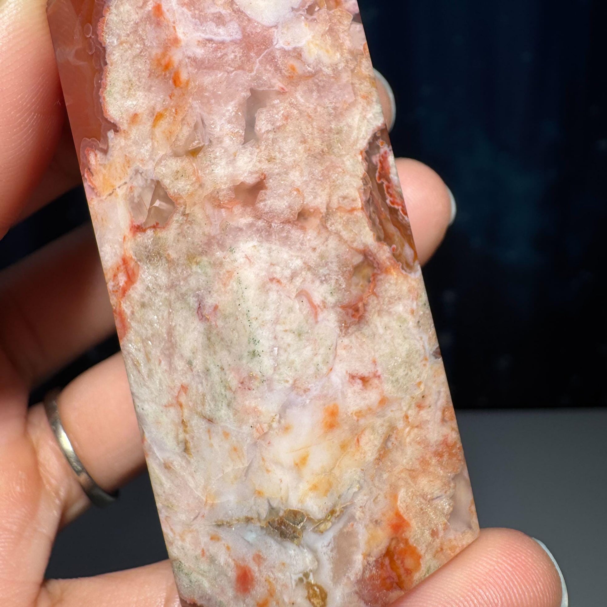 Druzy Flower Agate x Carnelian point | 4 5/8” tall | 170 grams | Damage Discount