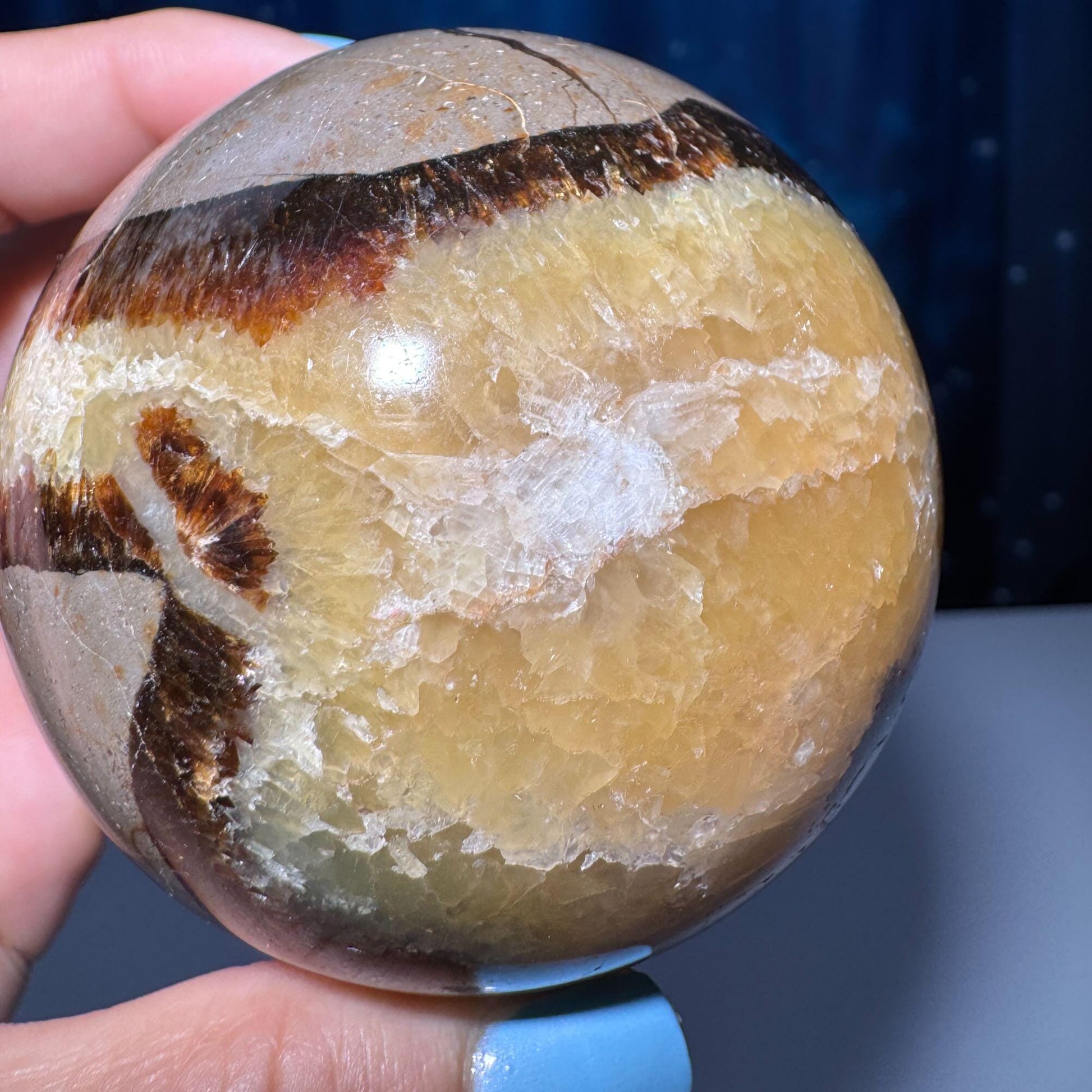 Septarian sphere | 68mm | 456 grams | Dragon Stone | UV reactive | stand included
