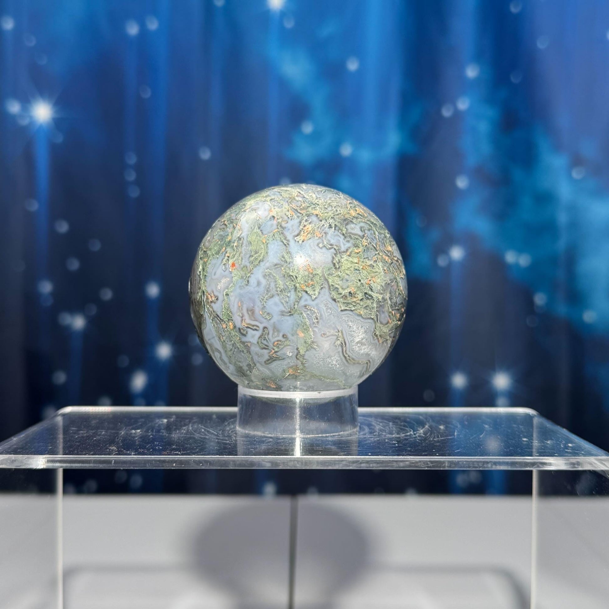 druzy Moss Agate sphere | 58mm | 278 grams | Quartz druzy | stand included