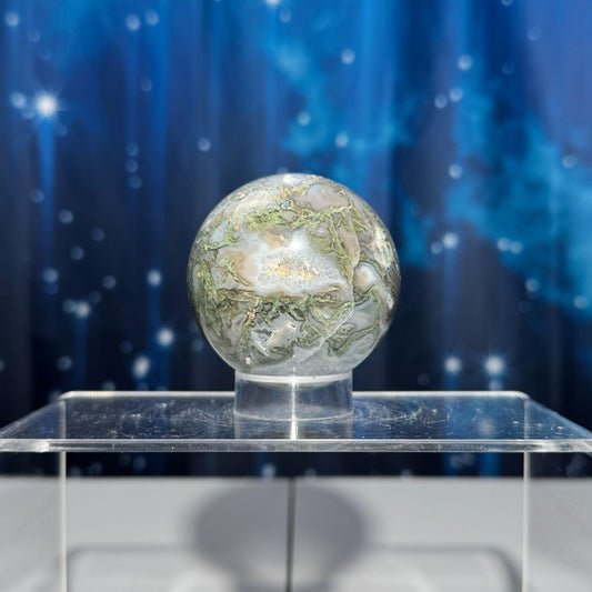 druzy Moss Agate sphere | 58mm | 278 grams | Quartz druzy | stand included