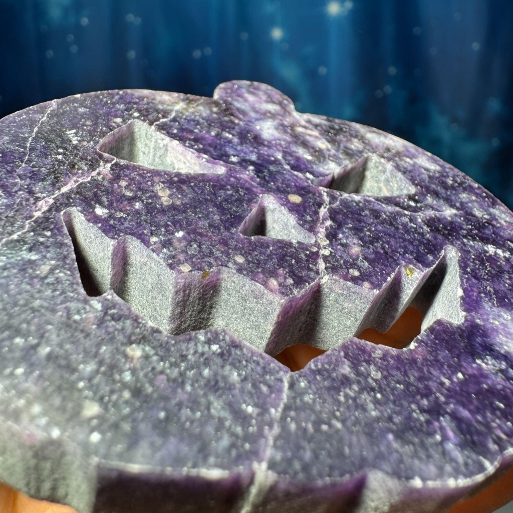 Dark Lepidolite Pumpkin | 2 3/4” tall | 88 grams | Damage Discount | Lithia Mica | self-stands