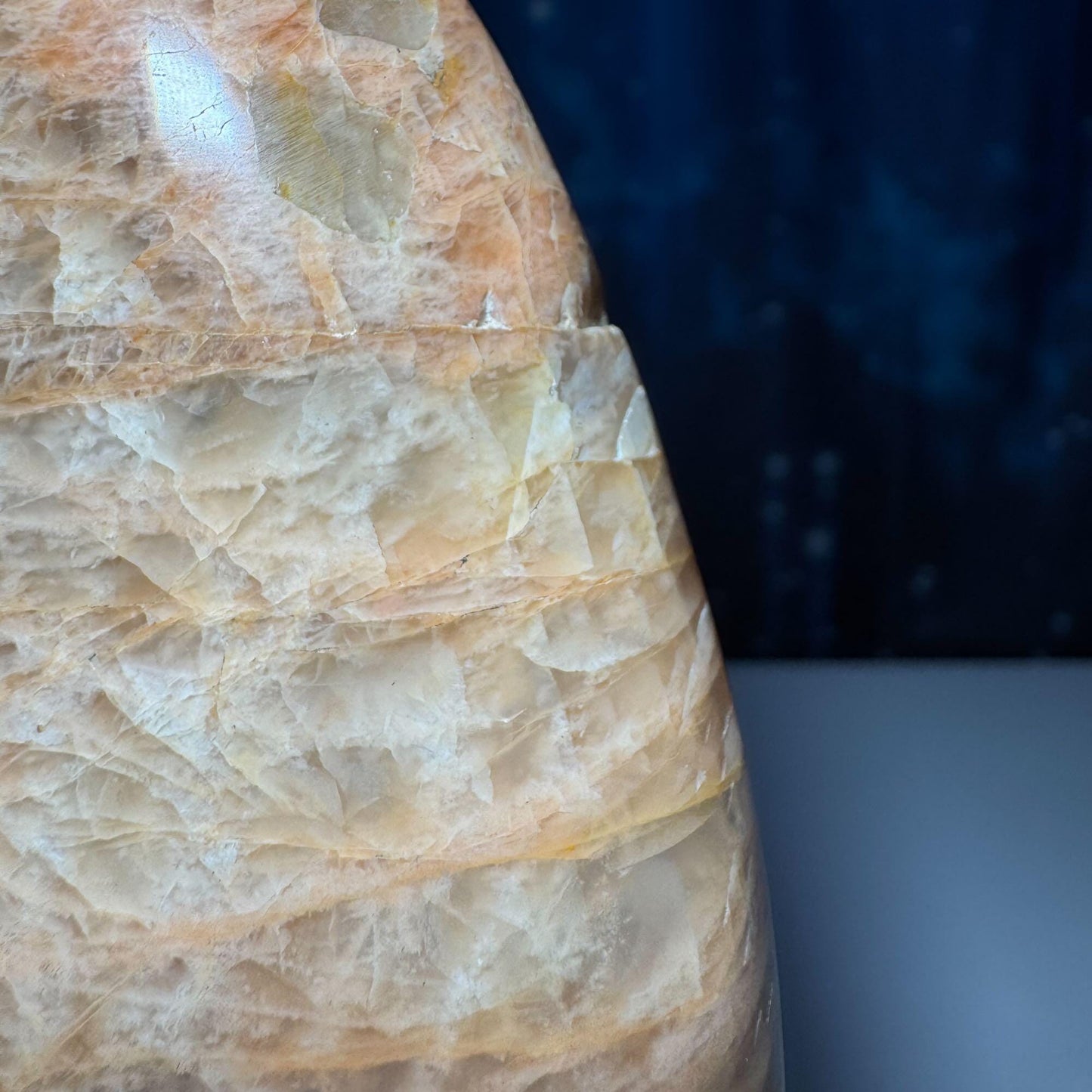 flashy Peach Moonstone free form | 4" tall | 434 grams | dual flash | Damage Discount