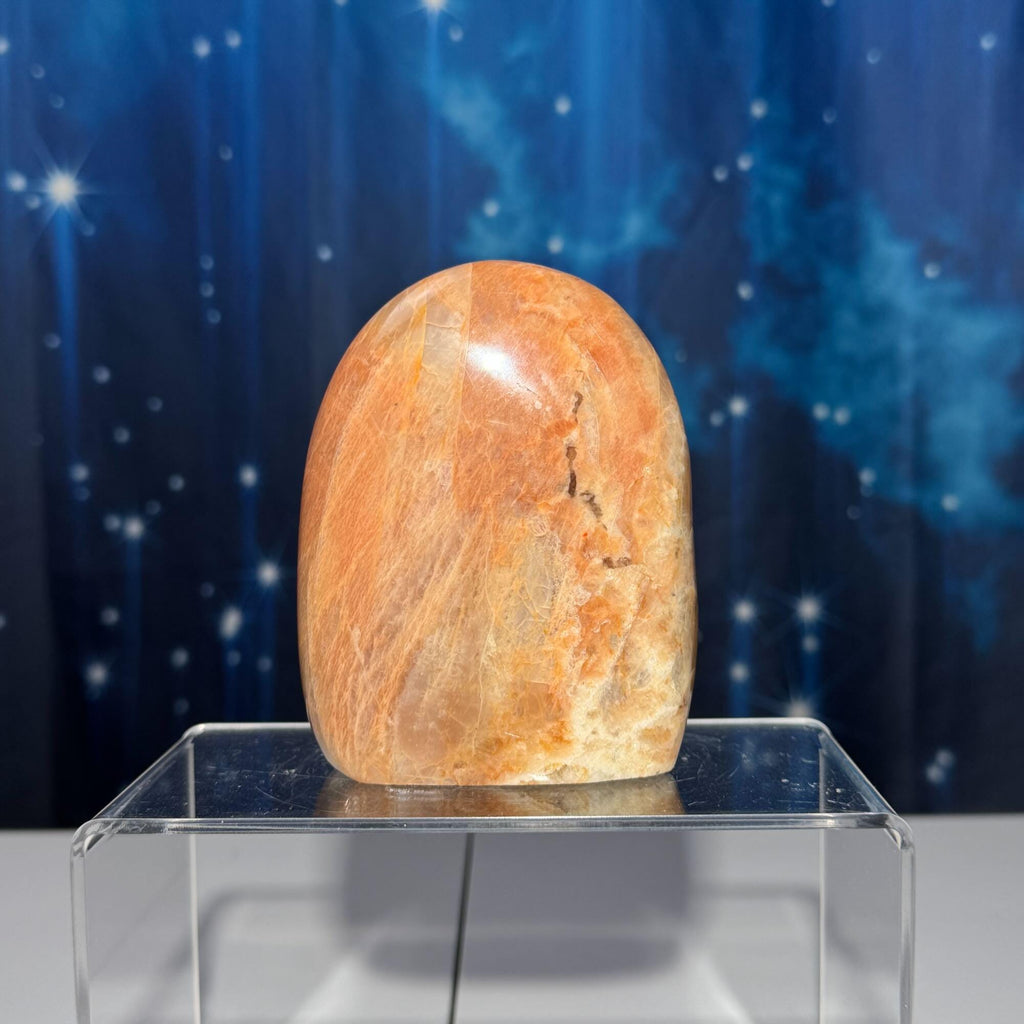 flashy Peach Moonstone free form | 4" tall | 462 grams | dual flash | Damage Discount