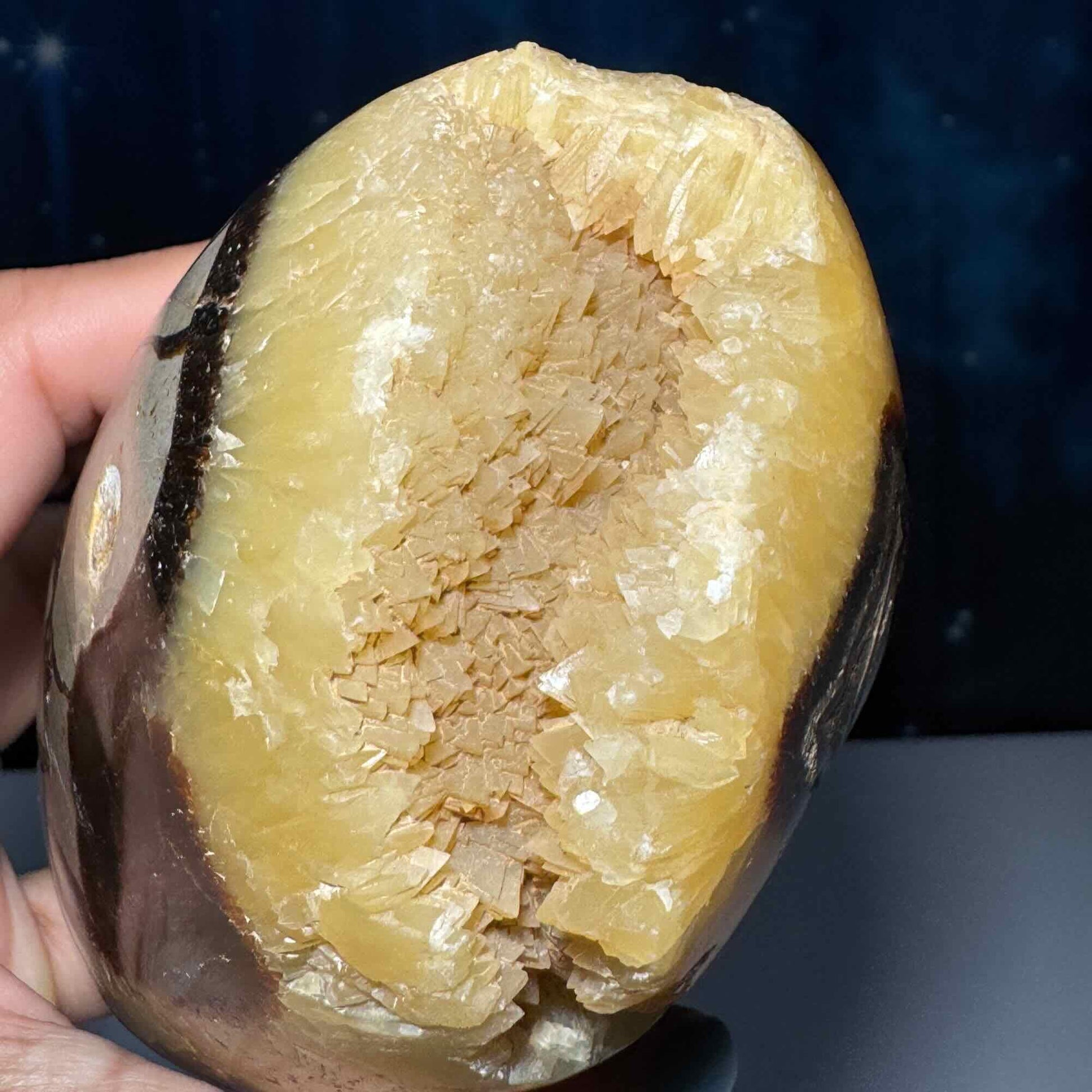 Septarian Geode free form | 4" tall | 816 grams | Damage Discount
