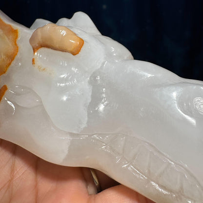 Banded Calcite dragon head carving | 5 1/8" long | 802 grams | banded marble